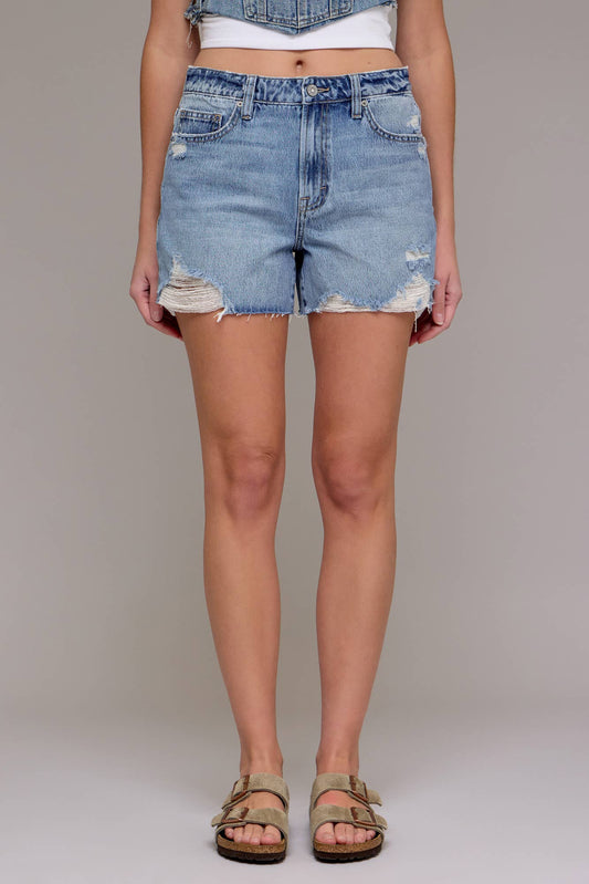 Medium Light Distressed High Rise Short