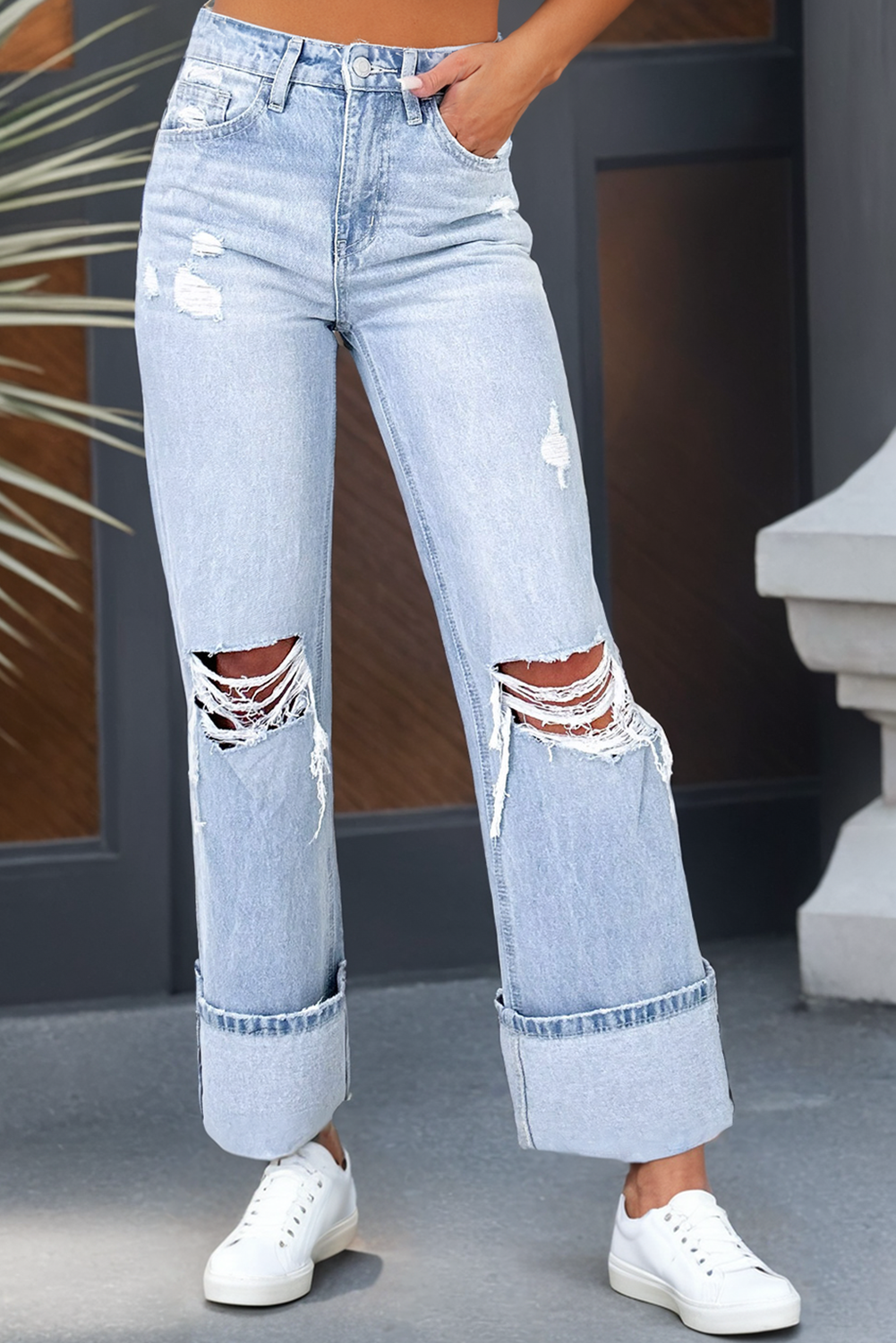 Light Wash Distressed Flare Jean